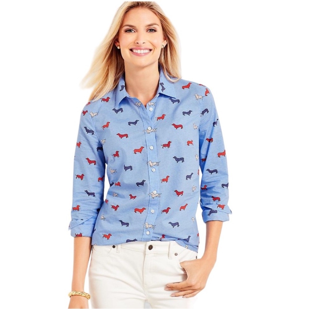 Talbots Blue Dachshund Shirt Size M